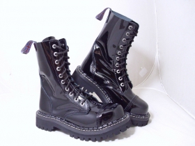 Steadys kožené topánky 10 dierkové čierne - vysokolesklé s prešívanou oceľovou špičkou 